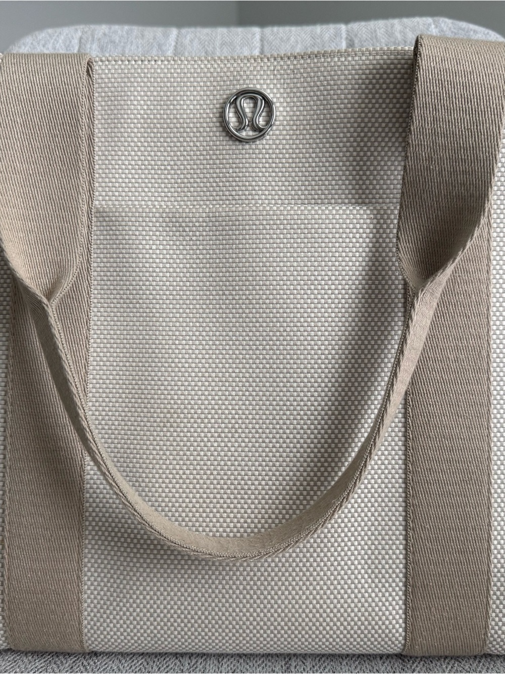 lululemon athletica Large Beige Canvas Tote with Logo Detail
